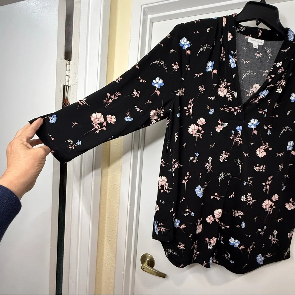 Charter Club Black and  Floral Women's Blouse - Picture 7 of 12